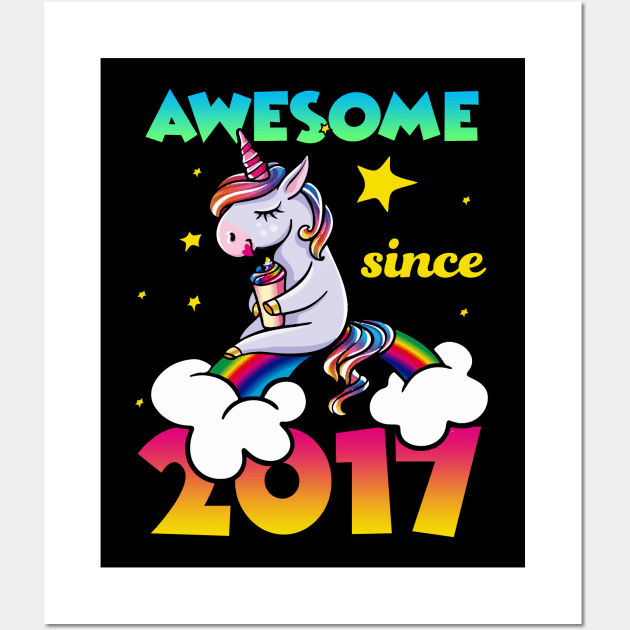 Cute Awesome Unicorn Since 2017 Rainbow Gift Wall Art by saugiohoc994